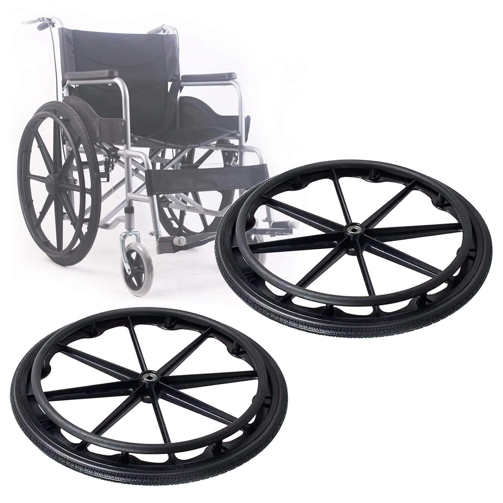 Ersatz-Set für Rollstuhl-Hinterräder, 2 Stück, 20 Zoll, 22 Zoll, 24 Zoll, Rollstuhlrad, integral geformtes Rollstuhlrad aus massivem Polyurethan, mit Lagern, Greifring und Gewindeschaft (Grö von YAXANSIH