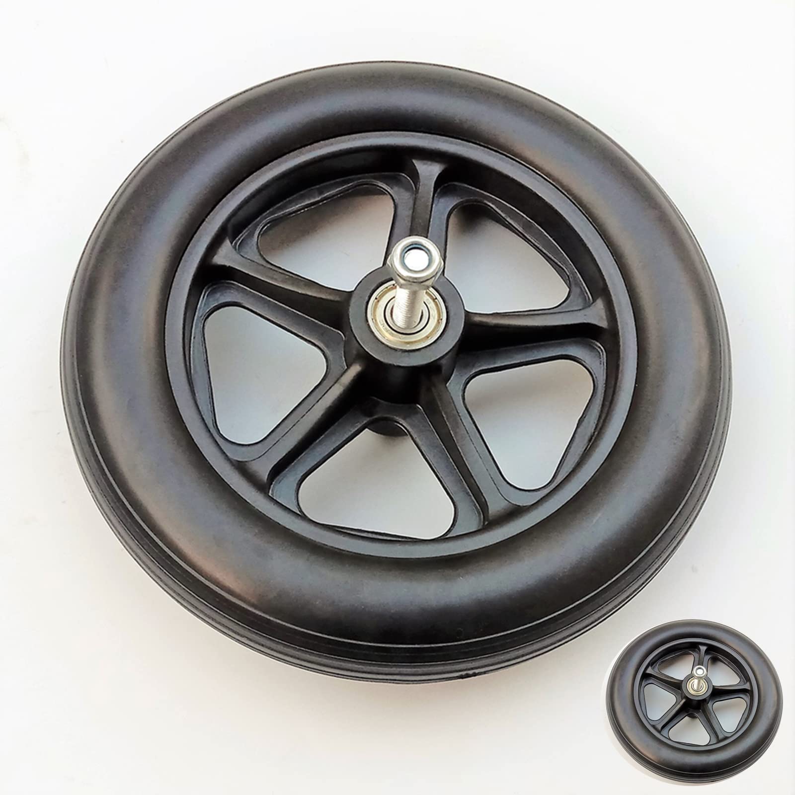 Rollstuhl-Vorderrolle, 6" 7" 8" Ersatzrollen für Gehhilfe, 2 Stück Vollgummirolle mit Lager - Schwarz, 2" (50 mm) Nabenbreite, 5/16" Achse, Ersatz-Rollstuhlradzubehör von YAXANSIH