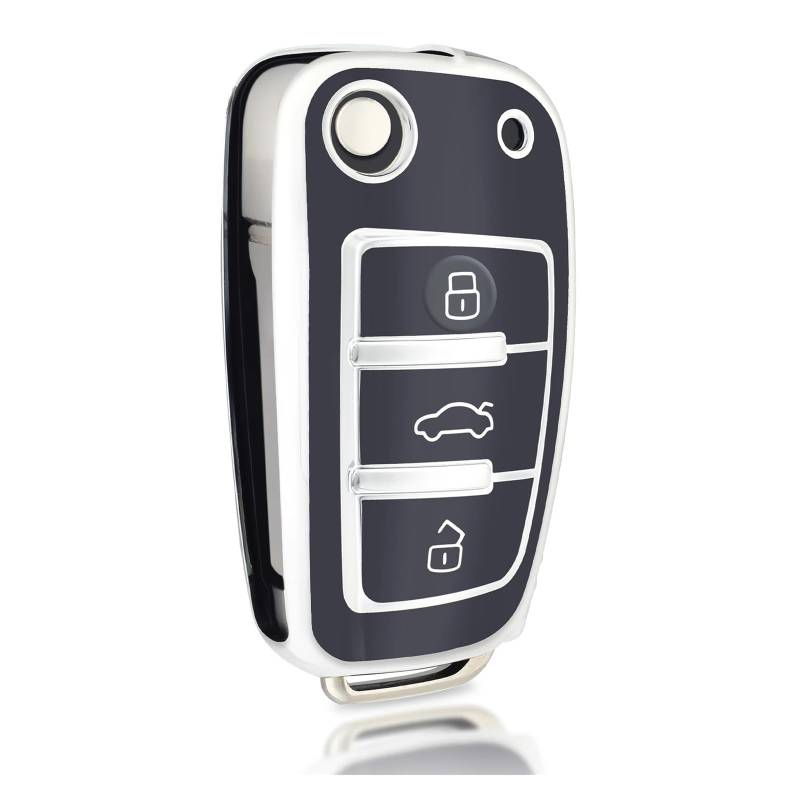 Autoschlüssel Gehäuse Für A3 A4L A6 Q2L Q3 Q5 Q7 TT A1 S3 RC3 TPU Flip Remote Auto Schlüssel Fall Abdeckung Halter Schlüssel Schutz Shell Fob Auto Zubehör(Black Silver) von YBCVEPQ