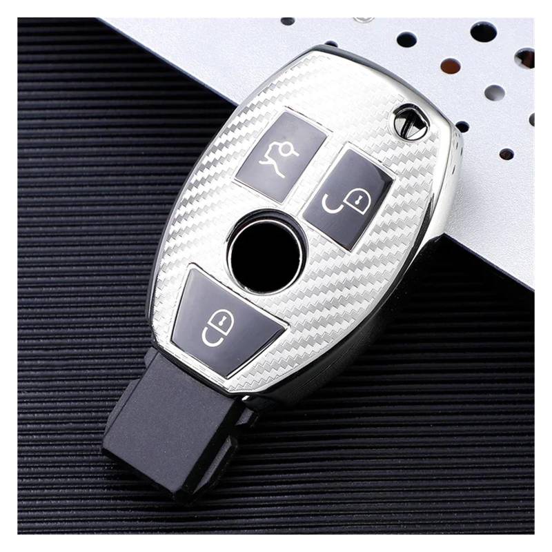 Autoschlüssel Gehäuse Für Benz CLS CLA GL R SLK AMG A B C S TPU Carbon Faser Auto Smart Key Case Abdeckung Tasche Schlüsselbund Klasse Schlüssel(XL125V Smoke LG) von YBCVEPQ