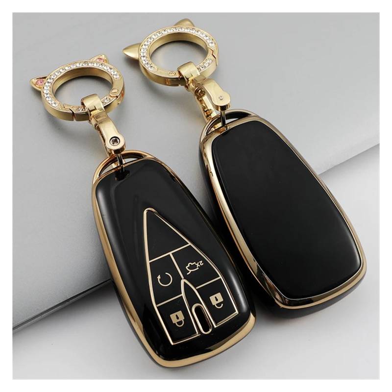Autoschlüssel Gehäuse Für Changan CS35 Plus CS75PLUS CS55PLUS TPU Auto Fernbedienung 3/4/5 Taste Schlüssel Fall Abdeckung Shell Halter Tasche Schlüssel Kette Zubehör(4B Black with Chain) von YBCVEPQ