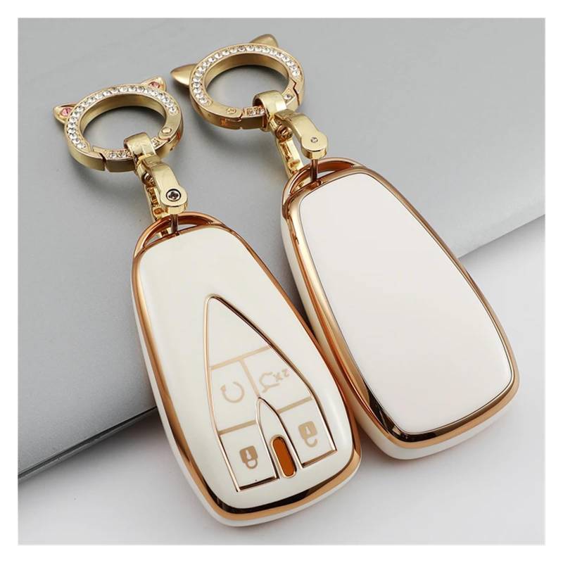 Autoschlüssel Gehäuse Für Changan CS35 Plus CS75PLUS CS55PLUS TPU Auto Fernbedienung 3/4/5 Taste Schlüssel Fall Abdeckung Shell Halter Tasche Schlüssel Kette Zubehör(4B White with Chain) von YBCVEPQ
