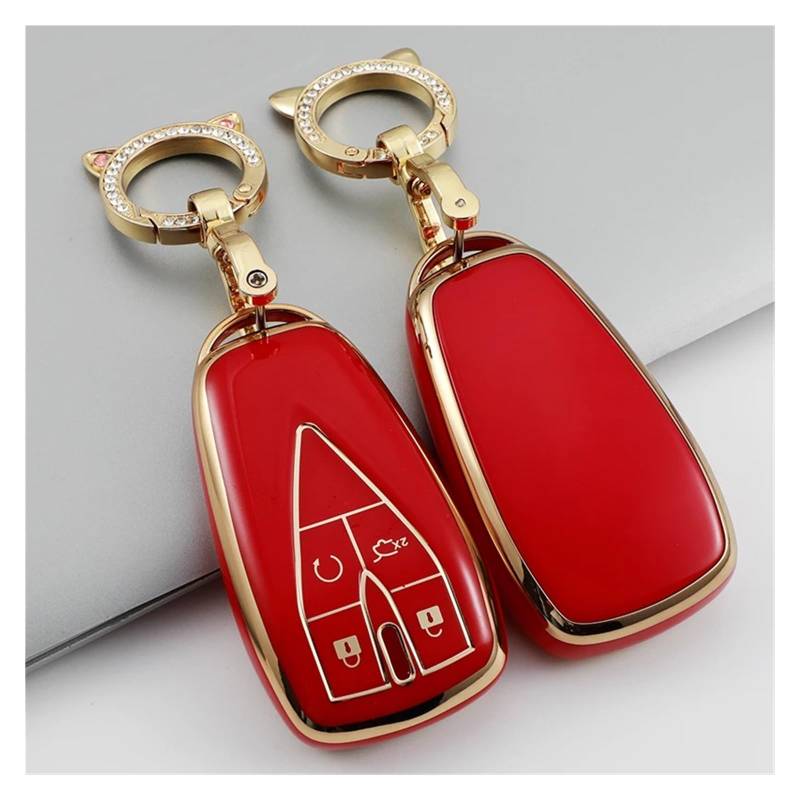 Autoschlüssel Gehäuse Für Changan CS35 Plus CS75PLUS CS55PLUS TPU Auto Fernbedienung 3/4/5 Taste Schlüssel Fall Abdeckung Shell Halter Tasche Schlüssel Kette Zubehör(4B red with Chain) von YBCVEPQ