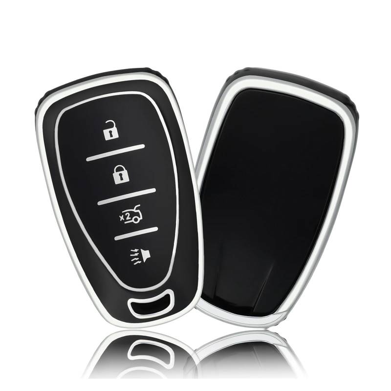 Autoschlüssel Gehäuse Für Chevy Camaro Malibu Equinox Cruze Blazer TraAx Volt Bolt 2017 2018 2019 2020 Auto Schlüssel Fall Abdeckung Schlüssel Shell(Black Silver) von YBCVEPQ