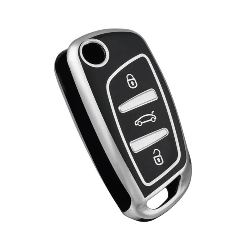 Autoschlüssel Gehäuse Für Citroen C2 C3 C4 C5 C6 C8 DS4 Für Peugeot 107 207 306 307 407 308 607 TPU Auto Flip Schlüssel Fall Abdeckung Shell Fob(Black Silver) von YBCVEPQ