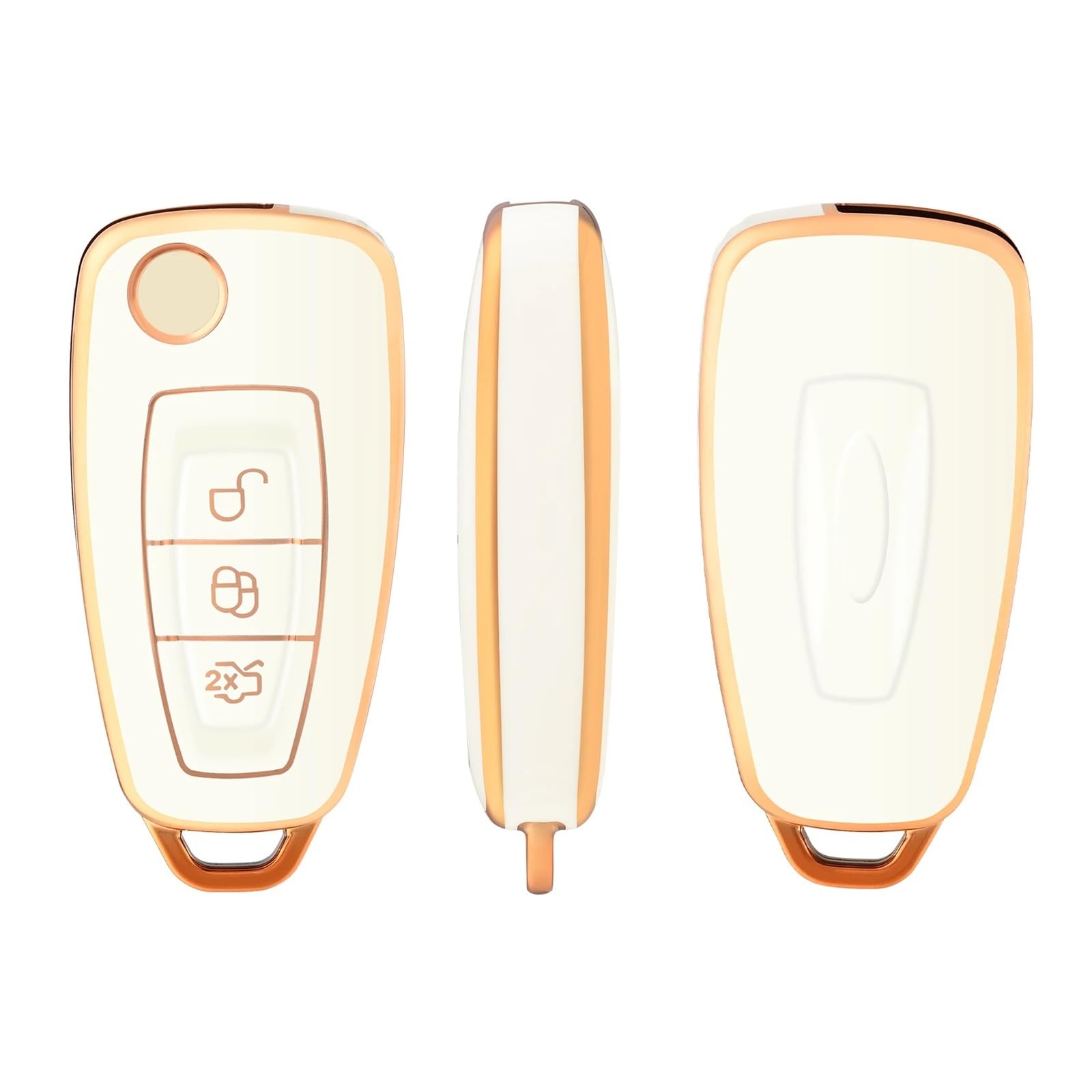 Autoschlüssel Gehäuse Für Ford Ranger C-Max S-Max Focus Galaxy Mondeo Transit Tourneo Autoschlüsselhalter Soft Key Case Cover Ustom Schlüsselanhänger(White Gold) von YBCVEPQ