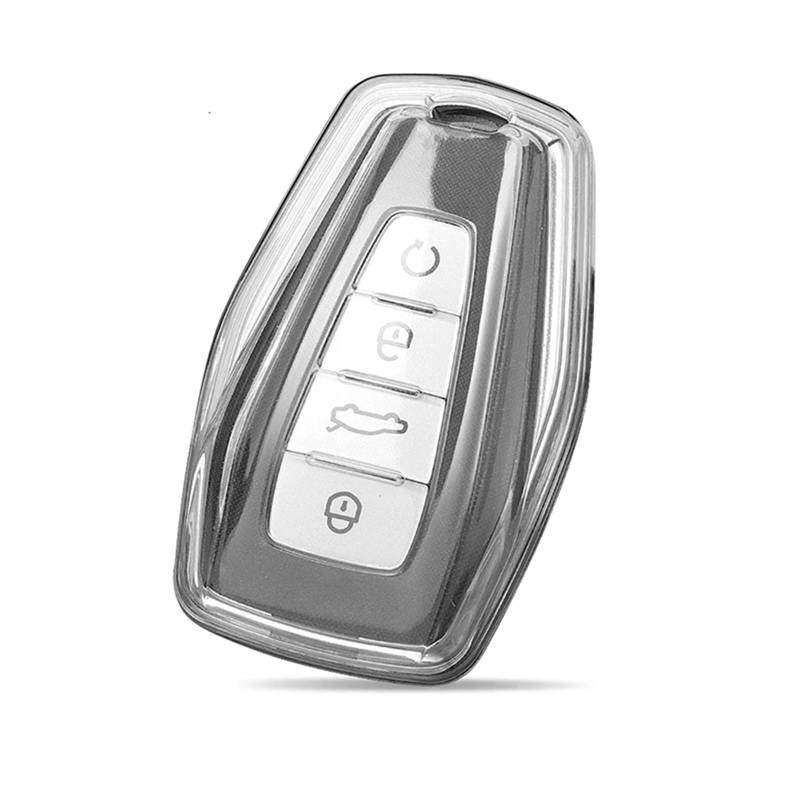 Autoschlüssel Gehäuse Für Geely Coolray 2024 X6 Emgrand Global Hawk GX7 Volle Signal Auto Schlüssel Fall Abdeckung Für Geely Key Fob Abdeckung Mehrfarbig(Transparent White) von YBCVEPQ