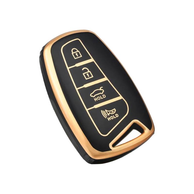 Autoschlüssel Gehäuse Für Hyundai Grandeur HG Limousine Santa Fe 3DM Grand Santafe 2018 IX45 EQUUS Azera Genesis G80 Auto Fernbedienung Schlüssel Fall Abdeckung Shell Fob(Black Gold) von YBCVEPQ