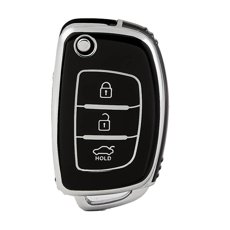 Autoschlüssel Gehäuse Für Hyundai Ix35 IX45 IX25 I10 I20 I30 HB20 Sonata Verna Solaris Santa Elantra Mistra 3 Tasten Weichen Auto Schlüssel Fall Abdeckung Schlüssel Tasche(Black Silver) von YBCVEPQ