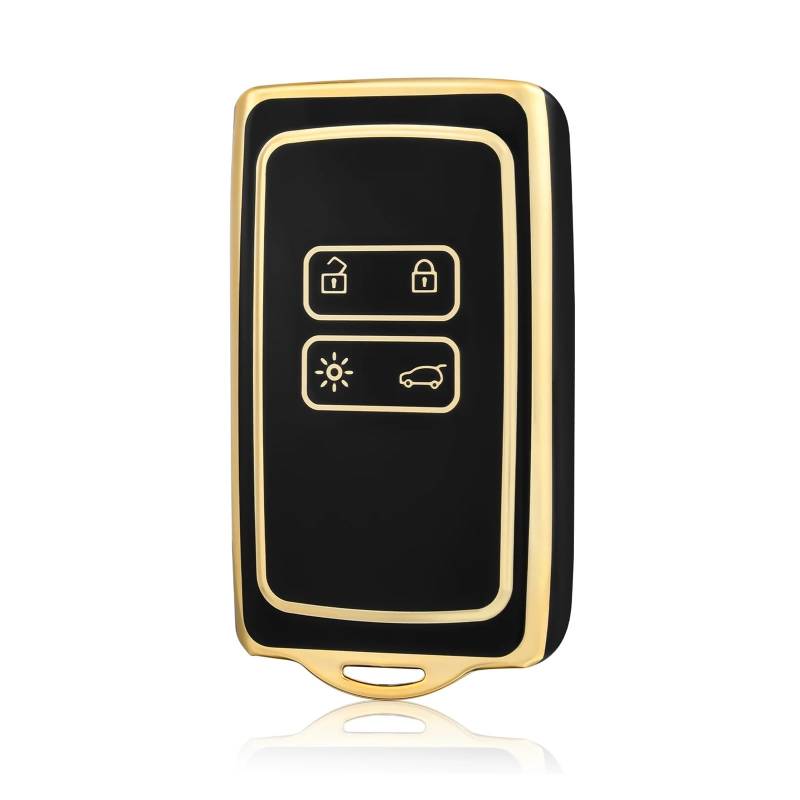 Autoschlüssel Gehäuse Für Koleos Kadjar Captur Megane Talisman Espace Clio Autoschlüsseletui Abdeckung TPU Autoschlüsseletui Abdeckung Fob Schlüsselanhänger 4 Tasten(Black Gold) von YBCVEPQ