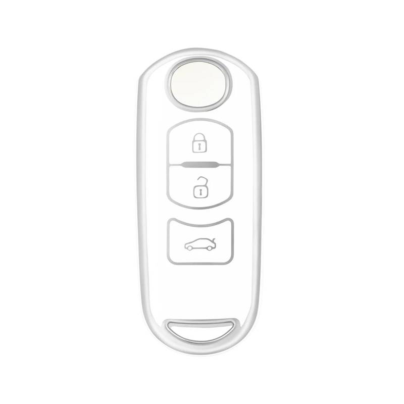 Autoschlüssel Gehäuse Für Mazda 2 3 5 6 BL BM GJ Atenza Axela Demio CX-3 CX3 CX-5 CX5 CX7 CX-9 CX8 3 Tasten Autoschlüsselabdeckung Fall Schlüsselanhänger Fob Schlüsselanhänger(White Silver) von YBCVEPQ