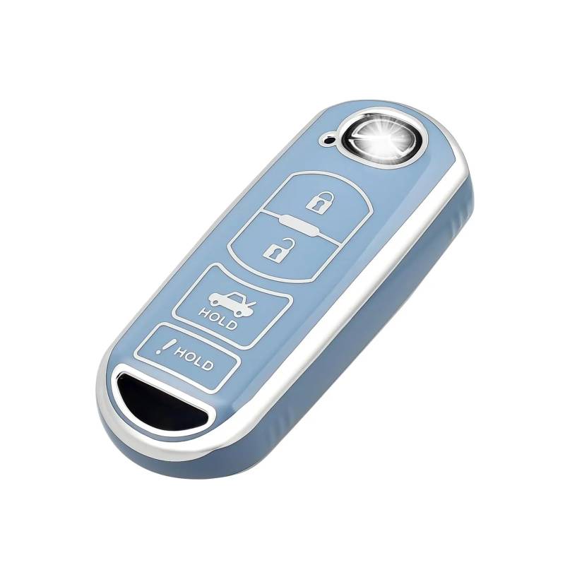 Autoschlüssel Gehäuse Für Mazda Atenza Axela 2 3 6 Demio BL BM GJ CX-5 CX5 CX-3 CX7 CX-9 CX30 Auto Schlüssel Fall Abdeckung Shell Fob 4 Taste(Blue Silver) von YBCVEPQ