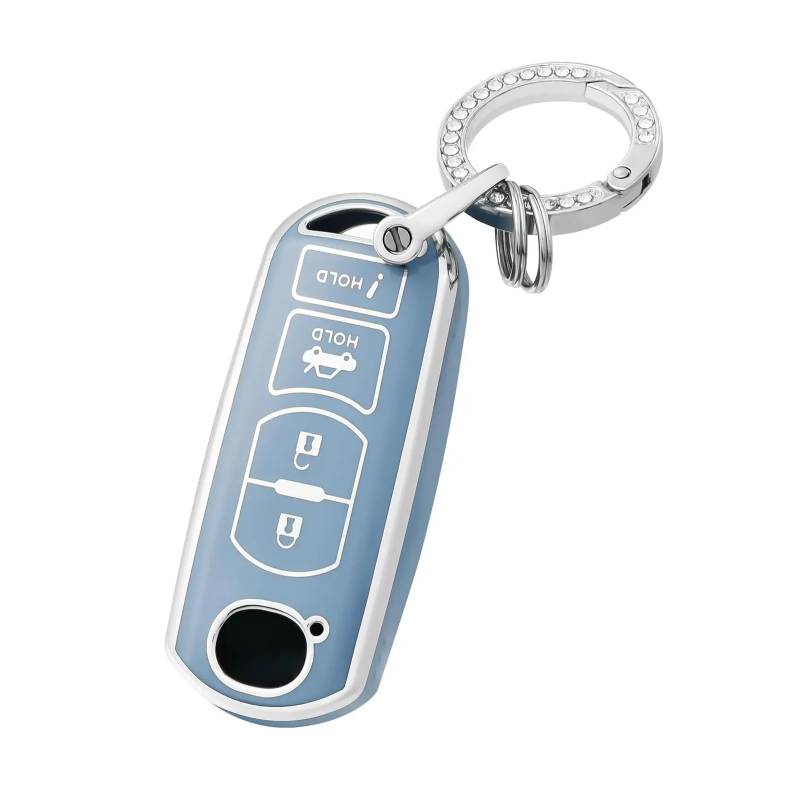 Autoschlüssel Gehäuse Für Mazda Atenza Axela 2 3 6 Demio BL BM GJ CX-5 CX5 CX-3 CX7 CX-9 CX30 Auto Schlüssel Fall Abdeckung Shell Fob 4 Taste(Blue Silver Set) von YBCVEPQ