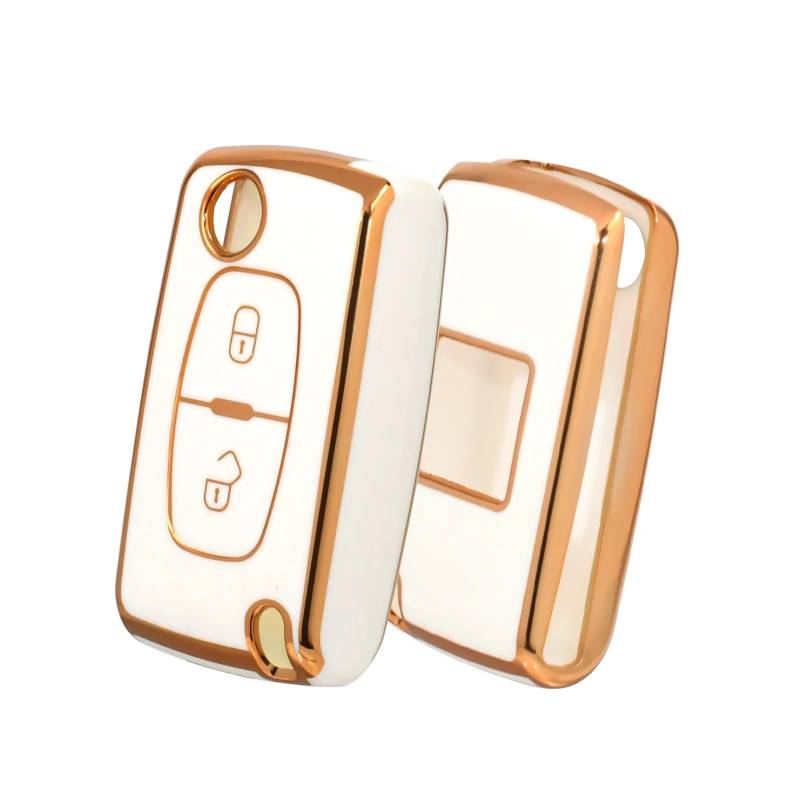Autoschlüssel Gehäuse Für Peugeot 207 307 308 407 607 807 Für Citroen C2 C3 C4 C5 C6 2 Tasten Auto Fernbedienung Schlüssel Fall Flip Folding Key Shell Cover(White Gold) von YBCVEPQ