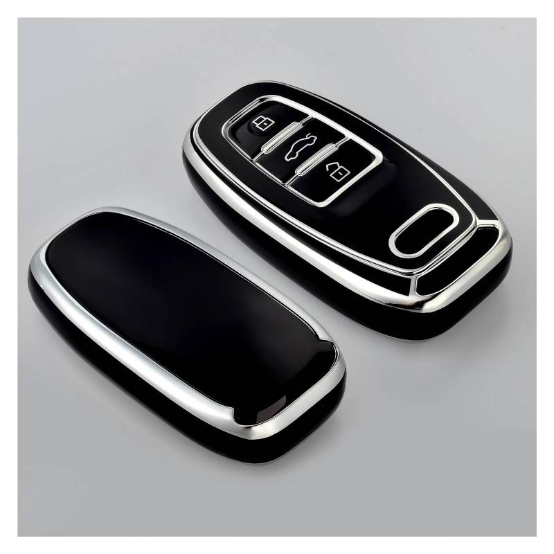 Autoschlüssel Gehäuse Für R8 Q5 Q7 S3 S4 S5 S6 S7 S8 SQ5 RS5 RS7 A4 A5 A6 A7 A8 Premium Weiches TPU 360°Vollschutz Schlüsselhülle Case Keyless(Black Silver) von YBCVEPQ