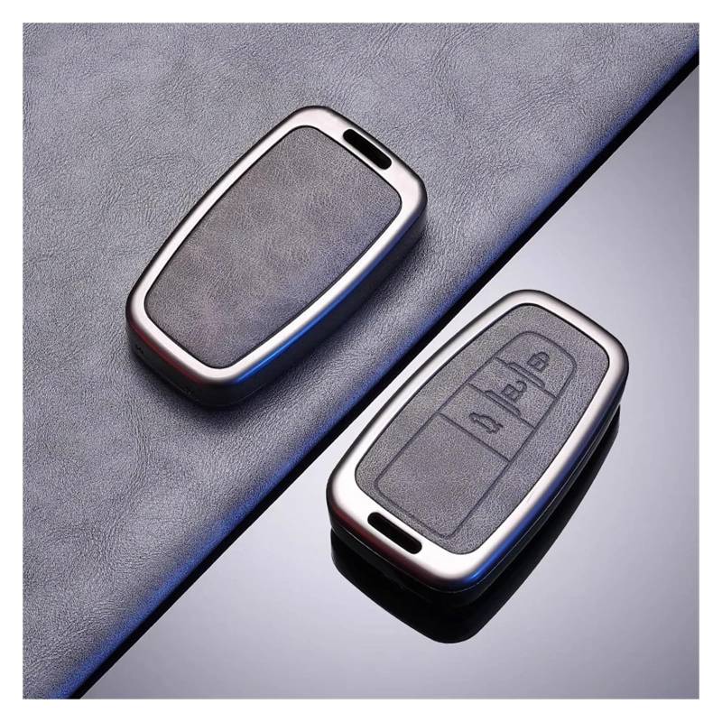 Autoschlüssel Gehäuse Für Toyota Prius Camry Corolla CHR C-HR RAV4 Land Cruiser Legierung Stil Auto Schlüssel Fall Abdeckung Shell Fob 2/3 Taste Zubehör(A only case Grey) von YBCVEPQ