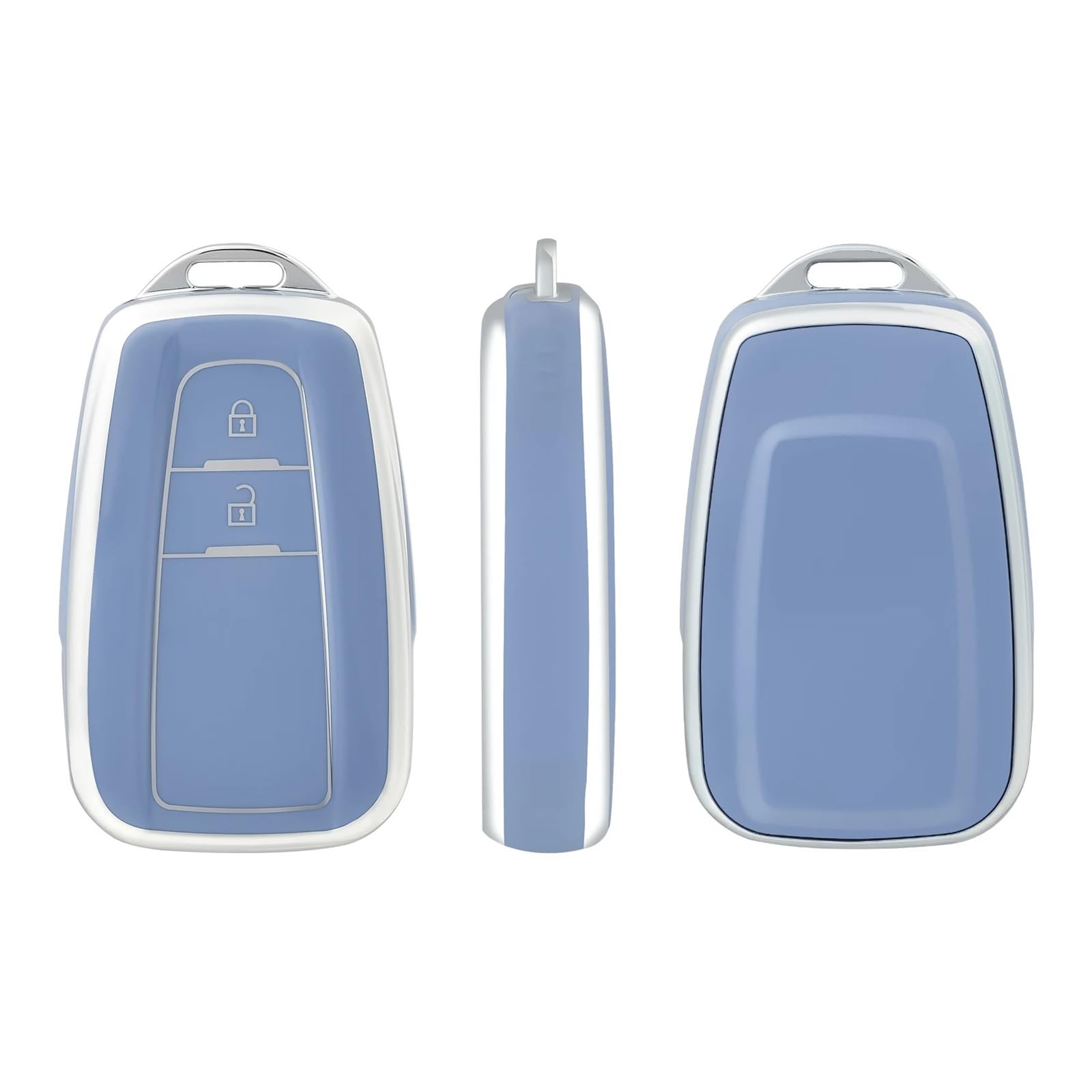 Autoschlüssel Gehäuse Für Toyota Prius Camry Corolla CHR C-HR RAV4 Land Cruiser Prado 2 3 Taste TPU Auto Schlüssel Fall Volle Abdeckung Shell Schlüsselanhänger Zubehör(2button Blue Silver) von YBCVEPQ
