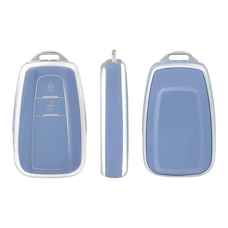 Autoschlüssel Gehäuse Für Toyota Prius Camry Corolla CHR C-HR RAV4 Land Cruiser Prado 2 3 Taste TPU Auto Schlüssel Fall Volle Abdeckung Shell Schlüsselanhänger Zubehör(2button Blue Silver) von YBCVEPQ