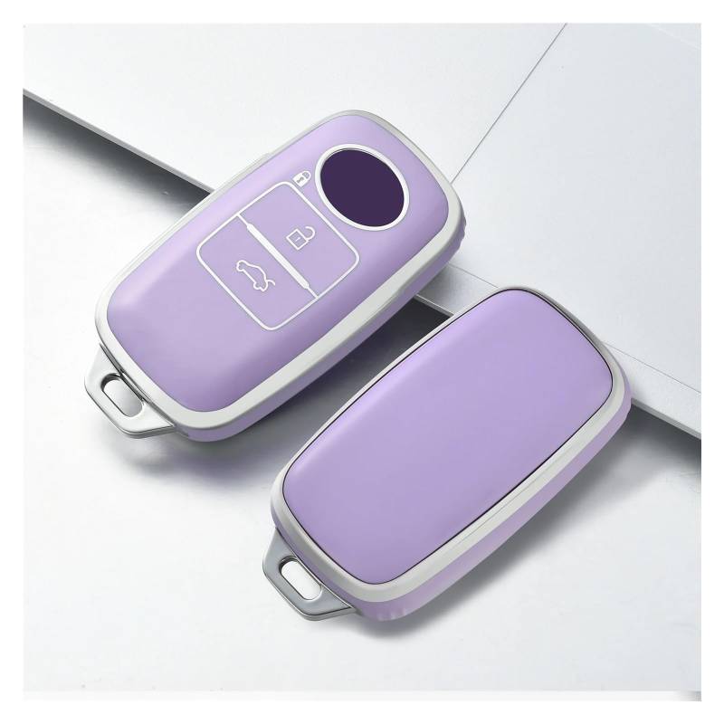 Autoschlüssel Gehäuse Für Toyota Yaris Ativ Raize Veloz Avanza Perodua TPU Auto Schlüssel Fall Abdeckung Shell Auto Schlüssel Schutz Fob 3 Tasten Schlüsselanhänger(Purple Silver) von YBCVEPQ
