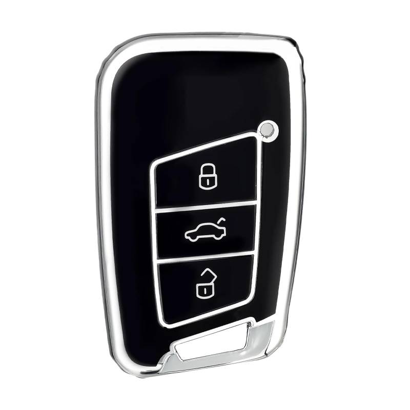 Autoschlüssel Gehäuse Für VW Golf 7 MK7 Tiguan MK2 SEAT Ateca Leon FR 2 Ibiza Skoda Octavia A7 TPU Auto Remote Key Fob Fall Abdeckung Shell(Black Silver) von YBCVEPQ
