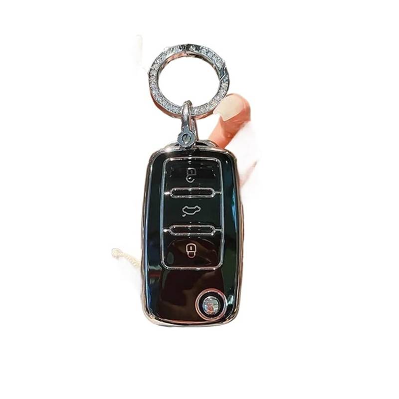 Autoschlüssel Gehäuse Für VW Langyi Sagitar Jetta Weiling Bora Tiguan Autoschlüsseletui Abdeckung Schlüsselanhänger Schlüsselanhänger Für Autoschlüsseletui(Black Silver Sets) von YBCVEPQ