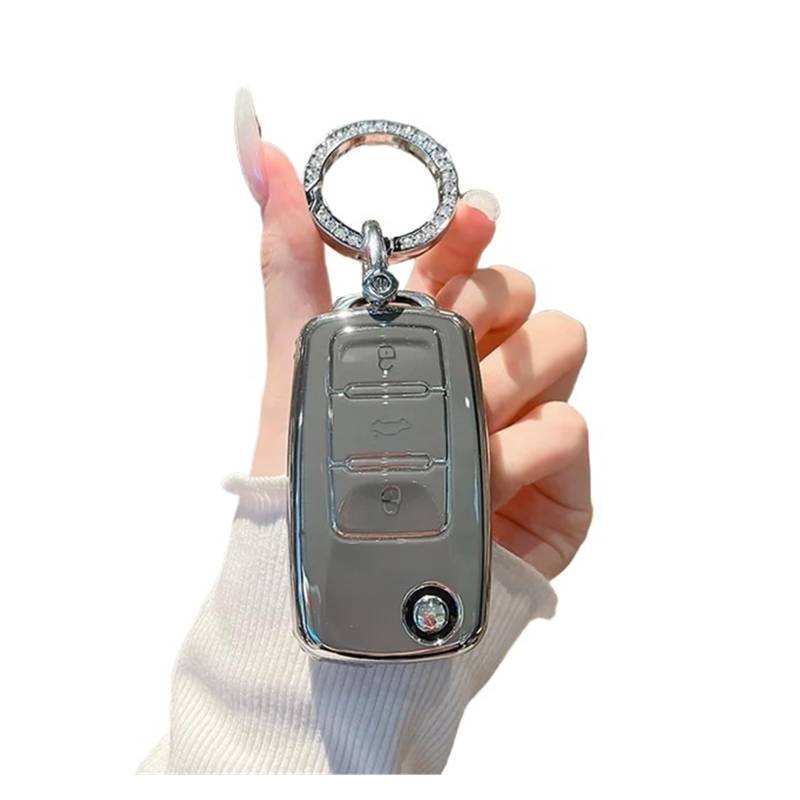 Autoschlüssel Gehäuse Für VW Langyi Sagitar Jetta Weiling Bora Tiguan Autoschlüsseletui Abdeckung Schlüsselanhänger Schlüsselanhänger Für Autoschlüsseletui(Grey Silver Set) von YBCVEPQ