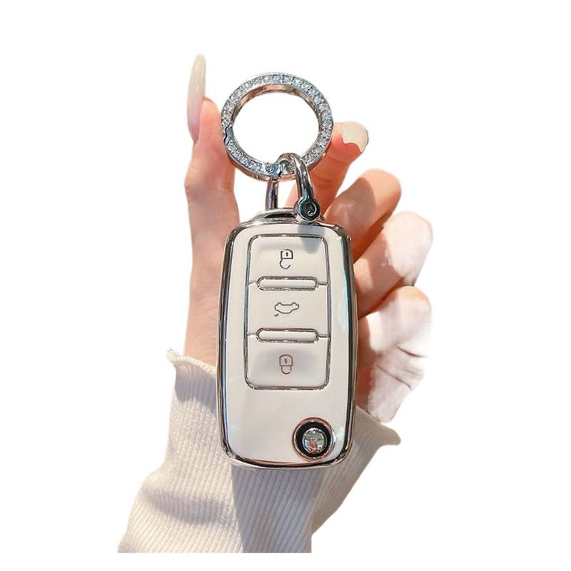 Autoschlüssel Gehäuse Für VW Langyi Sagitar Jetta Weiling Bora Tiguan Autoschlüsseletui Abdeckung Schlüsselanhänger Schlüsselanhänger Für Autoschlüsseletui(White Silver Sets) von YBCVEPQ