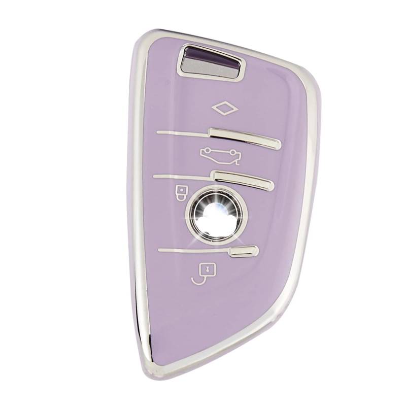 Autoschlüssel Gehäuse Für X1 X2 X3 X4 X5 X6 M5 Serie Autoschlüsseletui Abdeckung 1 2 3 5 Schlüsseletui Autozubehör 4-Tasten-Schlüsselschutz aus weichem TPU(Purple Silver) von YBCVEPQ