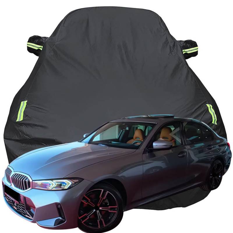 Autoabdeckung für BMW 3 Series Interior 2023 2024 2025, Hagelschutzplane Atmungsaktiv Autoabdeckung mit Spiegeltasche und reflektierenden Streifen,Black von YCPHR