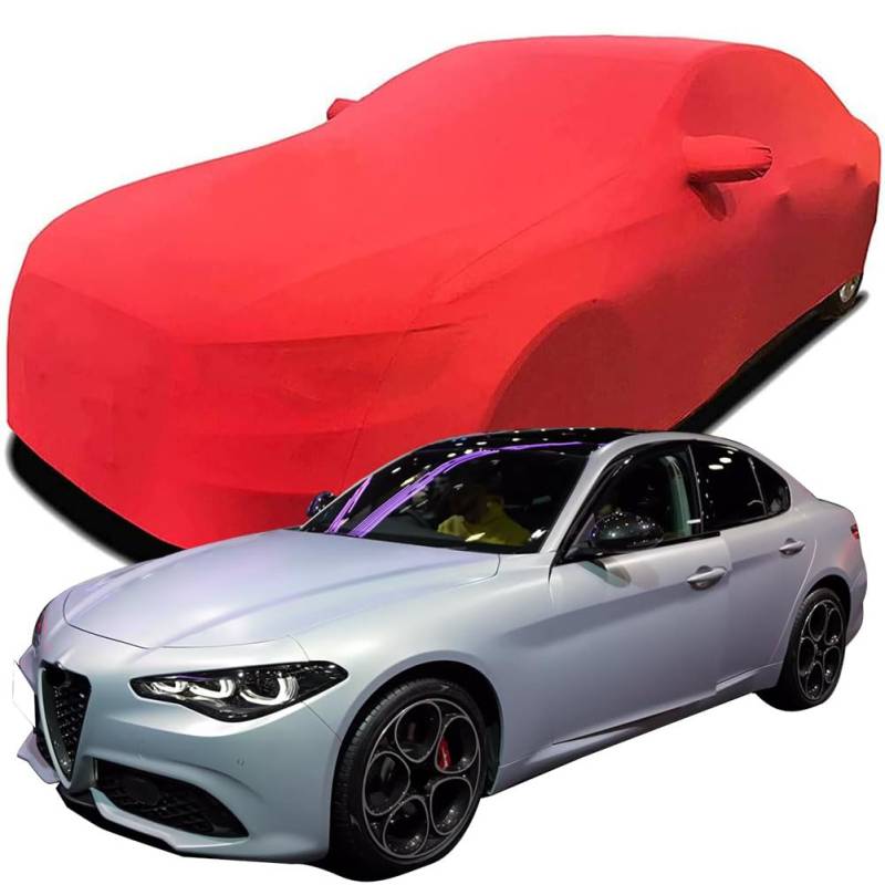 Maßgeschneiderte Autoabdeckung für Alfa Romeo Giulia, Indoor-Autoabdeckung Abdeckung Samt Stretch Staubdicht Atmungsaktiv Schutz,Red von YCPHR