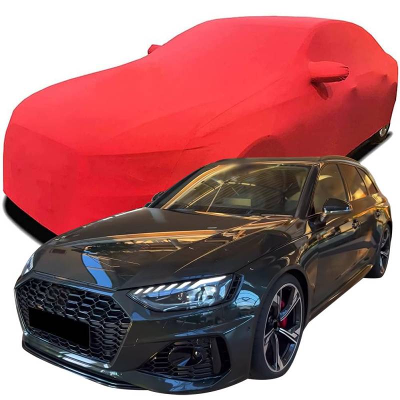 Maßgeschneiderte Autoabdeckung für Audi RS 4 Avant (450hp) 2023 2024 2025, Indoor-Autoabdeckung Abdeckung Samt Stretch Staubdicht Atmungsaktiv Schutz,Red von YCPHR