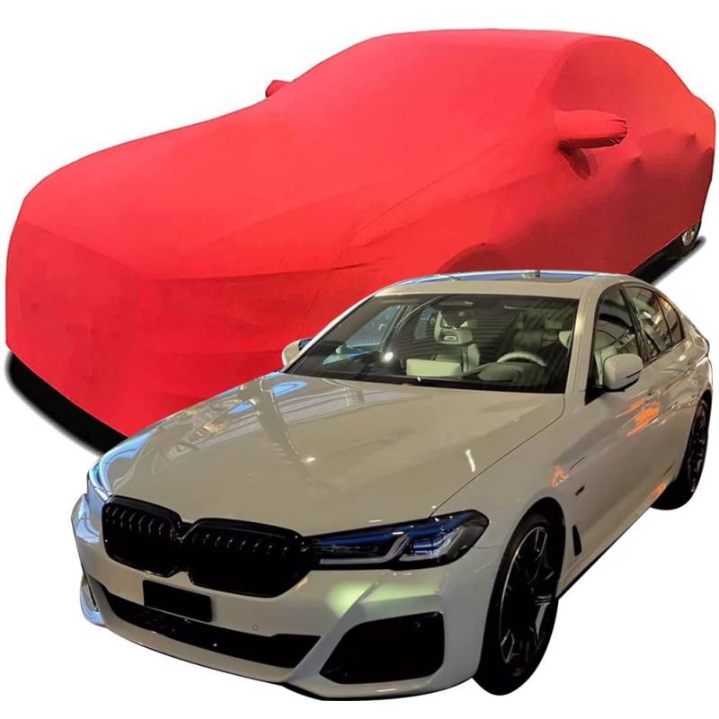 Maßgeschneiderte Autoabdeckung für BMW 5 Series 545e 2023 2024 2025, Indoor-Autoabdeckung Abdeckung Samt Stretch Staubdicht Atmungsaktiv Schutz,Red von YCPHR