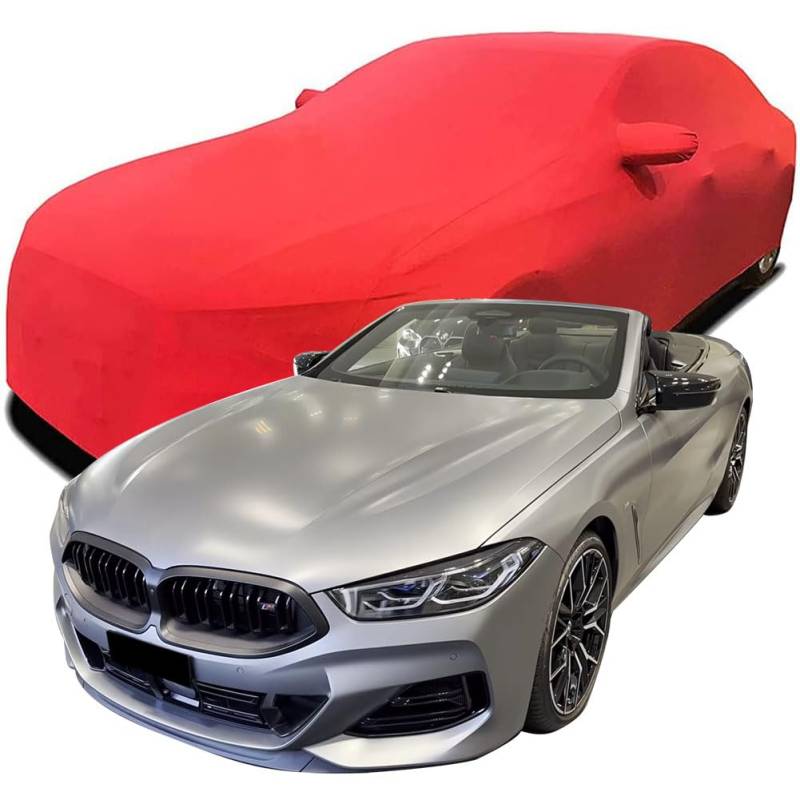 Maßgeschneiderte Autoabdeckung für BMW M850i Cabriolet, Indoor-Autoabdeckung Abdeckung Samt Stretch Staubdicht Atmungsaktiv Schutz,Red von YCPHR