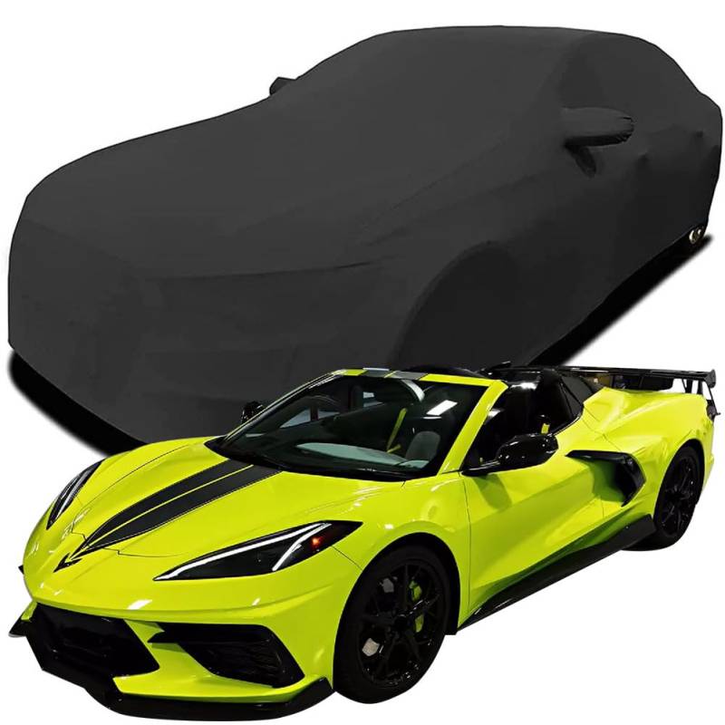 Maßgeschneiderte Autoabdeckung für Corvette C8.R Special Edition, Indoor-Autoabdeckung Abdeckung Samt Stretch Staubdicht Atmungsaktiv Schutz,Black von YCPHR