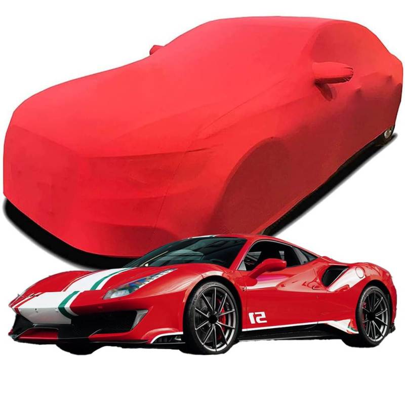 Maßgeschneiderte Autoabdeckung für Ferrari 488 Pista Piloti Ferrari, Indoor-Autoabdeckung Abdeckung Samt Stretch Staubdicht Atmungsaktiv Schutz,Red von YCPHR