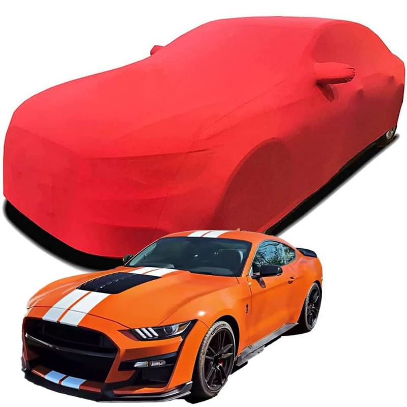 Maßgeschneiderte Autoabdeckung für Ford Mustang Shelby GT500, Indoor-Autoabdeckung Abdeckung Samt Stretch Staubdicht Atmungsaktiv Schutz,Red von YCPHR