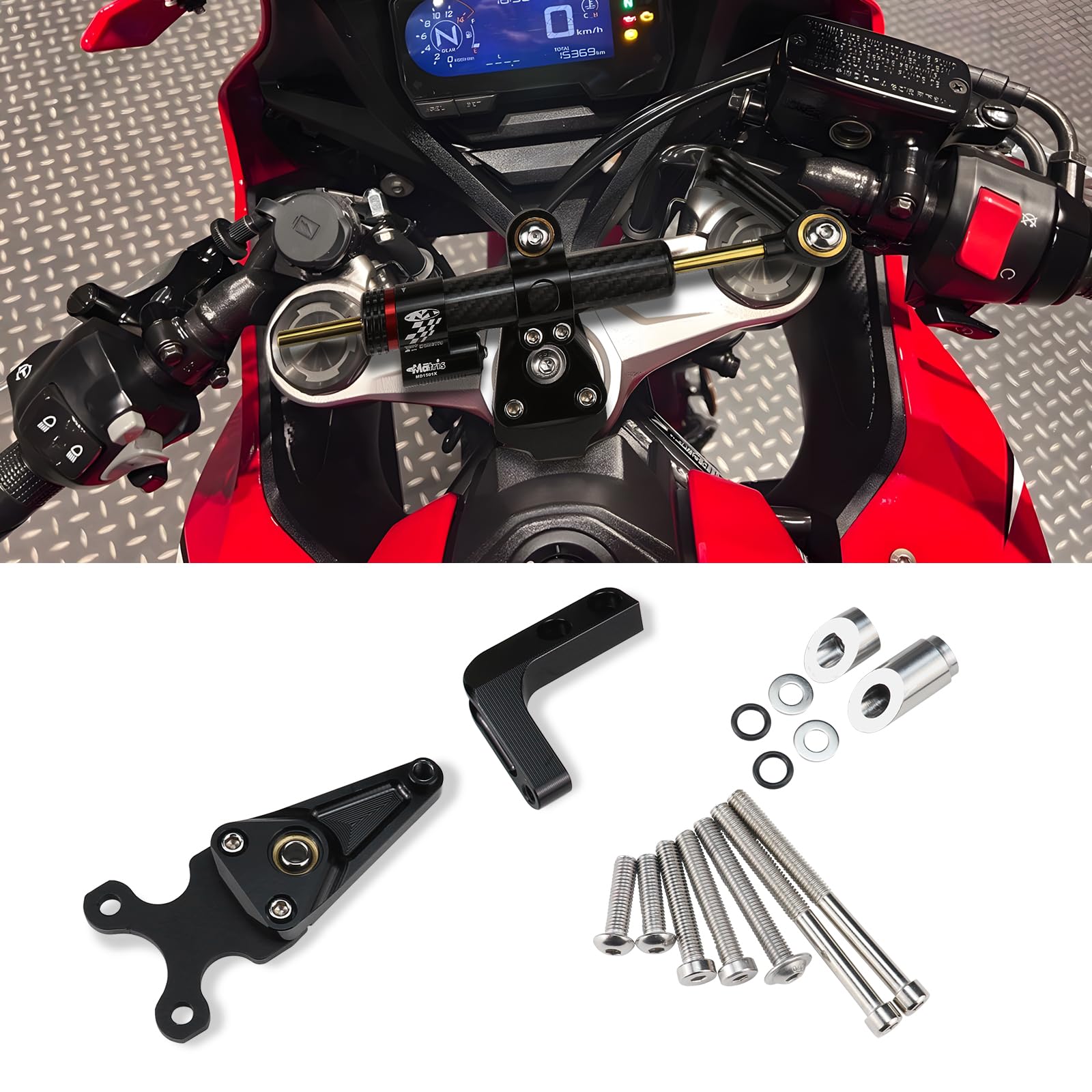 YDADV CBR 650 R Stoßdämpfer-Kit für Honda CBR650R CBR 650R 2019–2024 Zubehör Lenkungsdämpferhalterung (Schwarz) von YDADV
