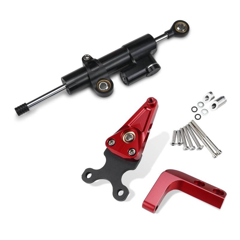 YDADV CBR 650 R Stoßdämpfer-Kit für Honda CBR650R CBR 650R 2019–2024 Zubehör Lenkungsdämpferhalterung (Schwarz -Rot -Kit) von YDADV