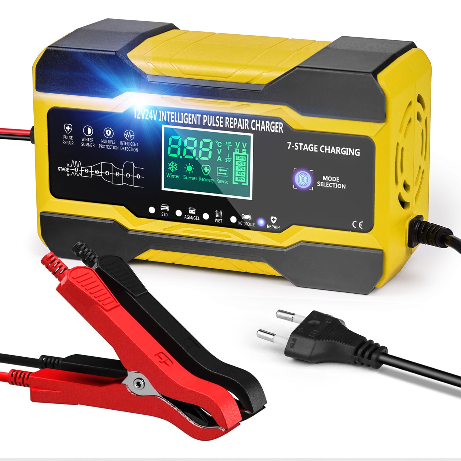 YDBAO Autobatterie Ladegerät 10A 12V 24V Intelligentes Ladegerät Autobatterie Mit LCD Touchscreen Mit Temperaturkompensation Mit Reparaturmodus KFZ Ladegerät für Auto Motorrad Rasenmäher Boot Gelb YDBAO Autobatterie Ladegerät 10A 12V 24V Intelligentes Ladegerät Autobatterie Mit LCD Touchscreen Mit Temperaturkompensation Mit Reparaturmodus KFZ Ladegerät für Auto Motorrad Rasenmäher Boot Gelb von YDBAO
