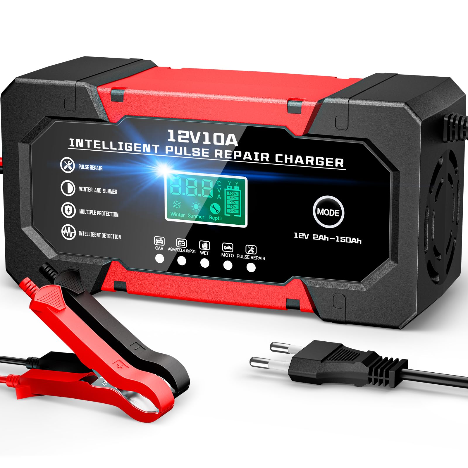 YDBAO Autobatterie Ladegerät 10A 12V Smart Vollautomatische KFZ Batterieladegerät LiFePO4 LCD Display Temperaturkompensation Reparaturmodus Ladegerät für Auto Motorrad Kleintransporter YDBAO Autobatterie Ladegerät 10A 12V Smart Vollautomatische KFZ Batterieladegerät LiFePO4 LCD Display Temperaturkompensation Reparaturmodus Ladegerät für Auto Motorrad Kleintransporter von YDBAO