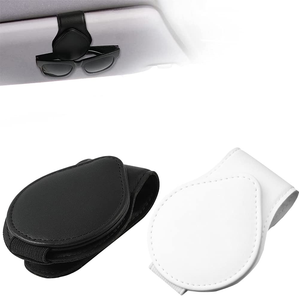 YDDZ 2 stücke Auto Sonnenbrillen Clip, Universal Brillenhalter, Sonnenblende, Leder für, zur Befestigung von an Auto-Sonnenblenden, Weiß und Schwarz von YDDZ