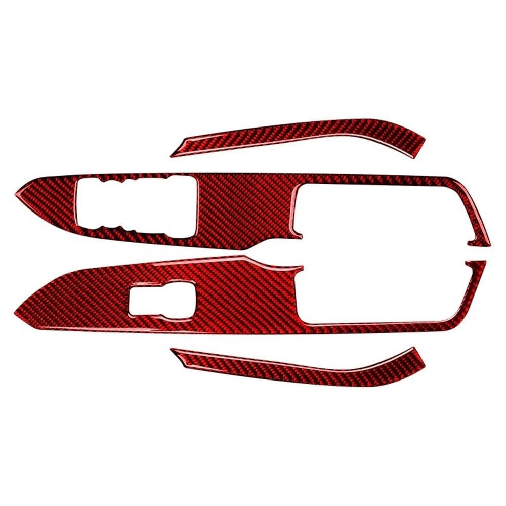 Für Mustang GT 2015-2021 Zubehör Carbon Fiber Auto Windows Heben Schalter Bedienfeld Dekoration Abdeckung Trim Aufkleber Autoteile(Red(RHD)) von YDXHERTA