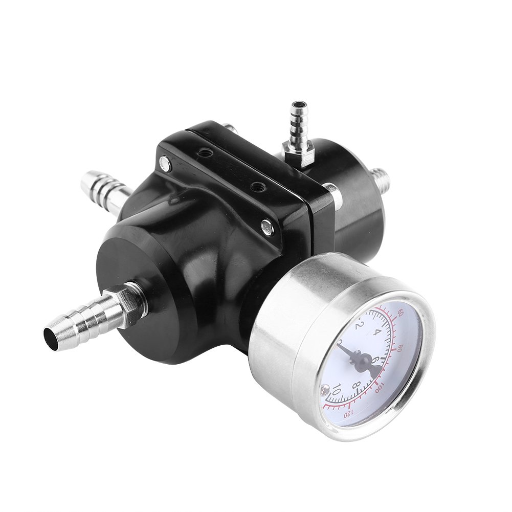 Einstellbarer FPR von Universeller Kraftstoffdruckregler mit Messgerät 0-140psi Aluminiumlegierung Zur Verstärkten Beschleunigung und Stabilem Kraftstoffdruck (BLACK) von YDuupxe