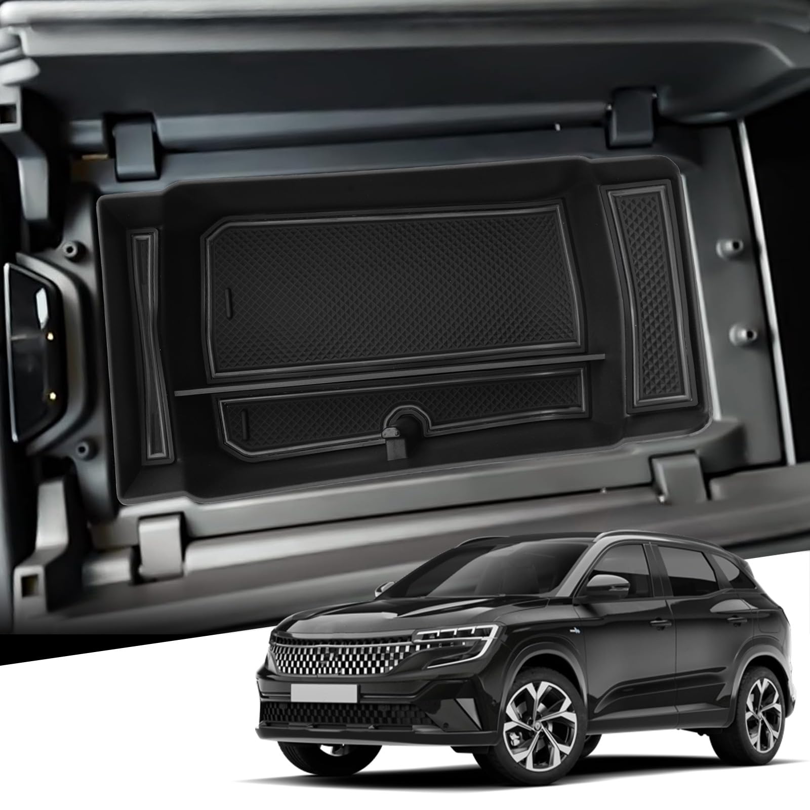 YEE PIN 2023 Austral E-Tech Aufbewahrungsbox Kompatibel mit Renault Austral E-Tech Hybrid 2022-2025 Mittelkonsole Organizer Tray für Armlehne Organizer Zubehör Mit Rutschfestermatte (Schwarz) von YEE PIN