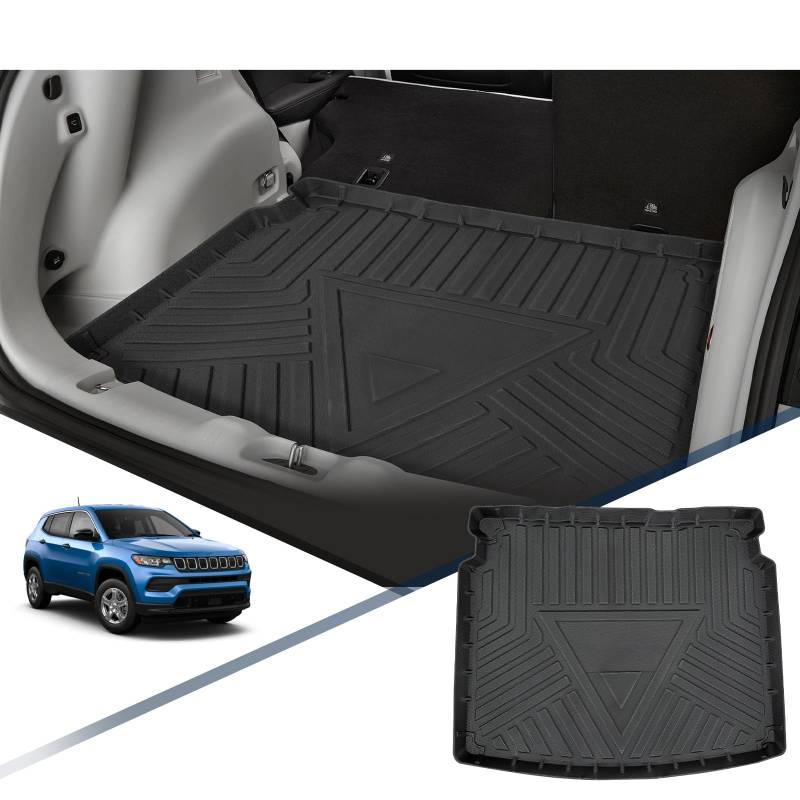 YEE PIN 2023 Compass Kofferraummatte Kompatibel mit Jeep Compass 4x4 4xe 2017-2022 2023 Gummi Kofferraumwanne TPE Kofferraumshutz Gummimatte Hoher Rand Organizer Rutschfester von YEE PIN