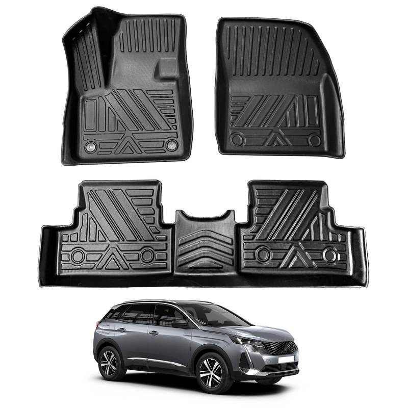 YEE PIN Fussmatten Kompatibel mit Peugeot 3008 2016-2023 Langlebiges und verschleißfestes Kompletter Satz 3008 Fußmatten wasserdicht und rutschfest von YEE PIN