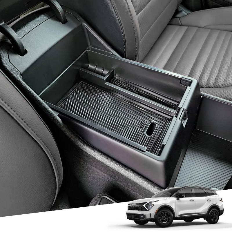 YEE PIN Kompatibel mit Kia Sportage NQ5 Baujahr 2022 2023 2024 Aufbewahrungsbox Mittelkonsole Organizer Tray für Armlehne Organizer Zubehör Mit Rutschfestermatte (Schwarz) von YEE PIN
