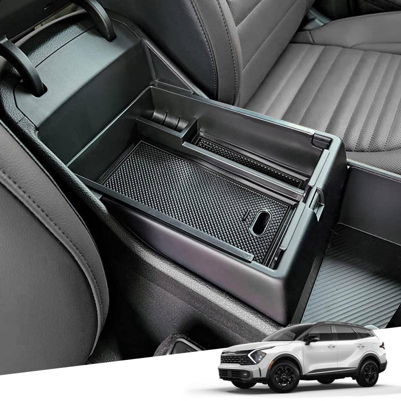 YEE PIN Kompatibel mit Kia Sportage NQ5 Baujahr 2022 2023 Aufbewahrungsbox Mittelkonsole Organizer Tray für Armlehne Organizer Zubehör Mit Rutschfestermatte (Schwarz) von YEE PIN