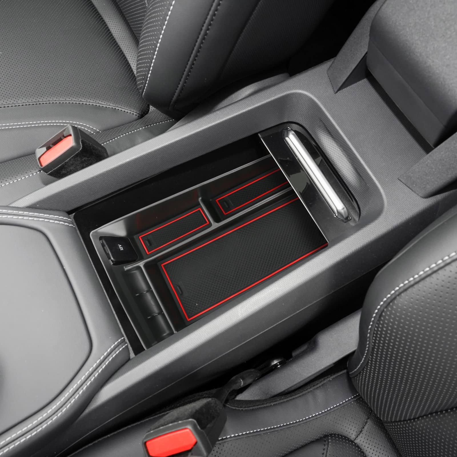YEE PIN Aufbewahrungsbox Kompatibel mit Ford Mustang Mach-E 2021-2023 2024 Mittelkonsole Organizer Tray für Armlehne Organizer Zubehör Mit Rutschfestermatte (Rot) von YEE PIN