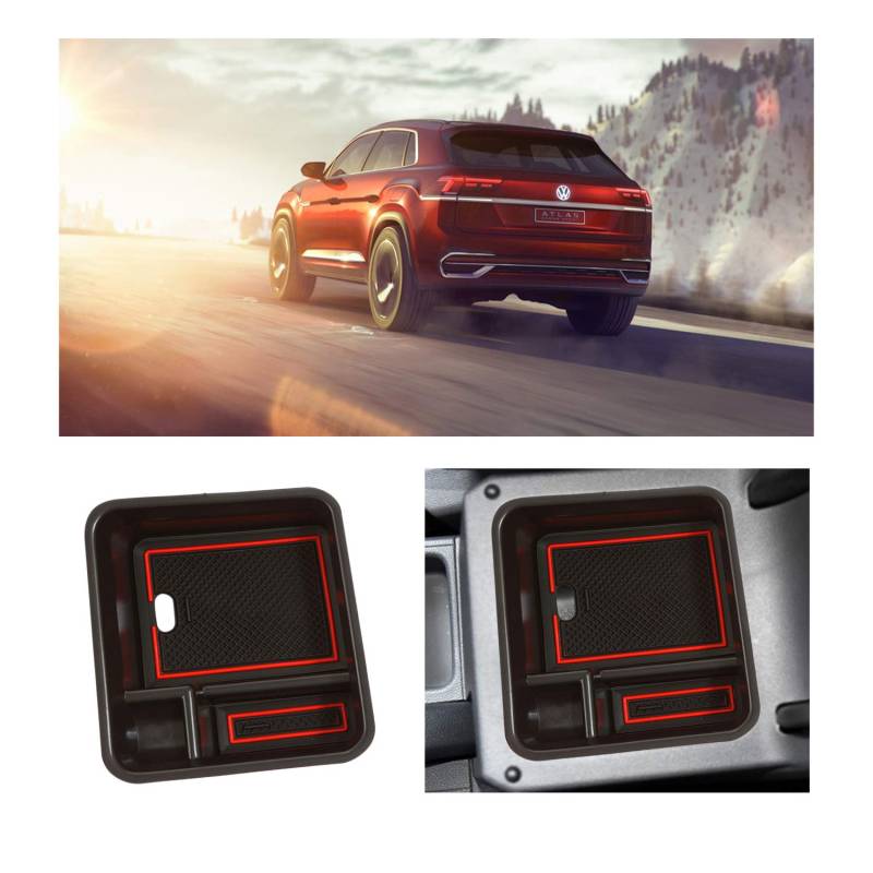 YEE PIN Kompatibel mit VW T-cross 2018-2021 2022 2023 Mittelkonsole Armlehne Organizer Aufbewahrungsbox mit Rutschfestermatte T-cros*s Center Console Organizer Handschuhfach von YEE PIN